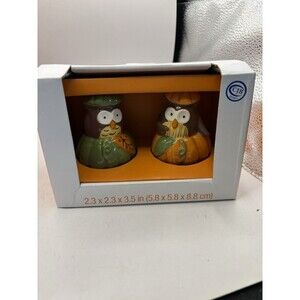 NIB Essential Home Owl in Pumpkin Salt and Pepper Shakers set